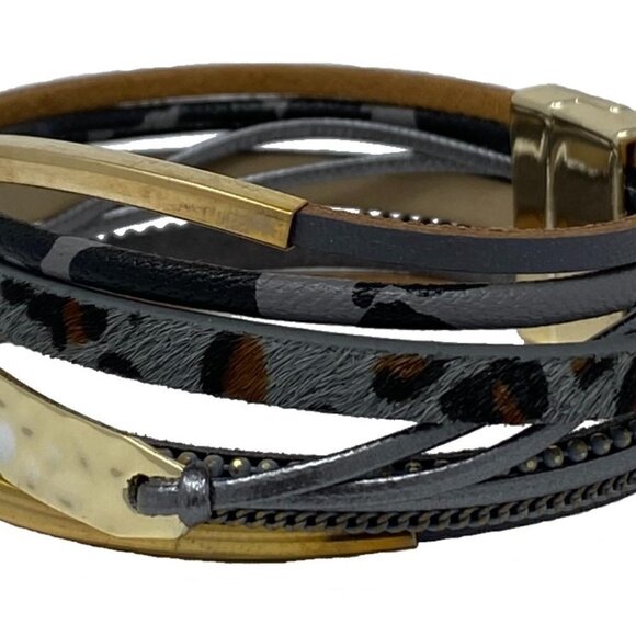 Goldtone Wild Stripe Multi-Strap Hinge Bangle - Picture 2 of 3